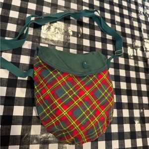 Vintage Girl Scouts retro Plaid Crossbody mess kit camping Bag - Red and Green